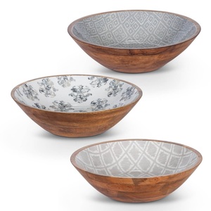 Ensaladera de madera de diseño diferente, cuenco de mesa de forma redonda para servir, cuenco de sopa de madera al por mayor con estilo clásico - Product Image 1