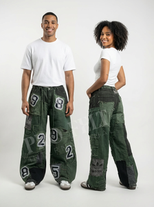 Pantalones Vaqueros de Pierna Ancha con Parche de Número Personalizado OEM ODM, 100% Alta Calidad, Moda Urbana, Ajuste Holgado, Jeans Casuales - Product Image 5
