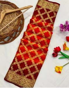 Sari Bandhani de Seda Artística para Festivales al por Mayor, Sari Bandhej de Seda Artística para Festivales de Alta Demanda en Oferta - Product Image 1