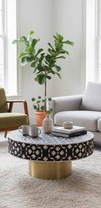 Table basse ronde élégante en os incrusté, faite à la main, écologique, moderne, imperméable et légère pour la maison et le bureau - Product Image 6