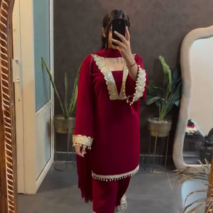 Traje de Verano para Mujer de Oficina, Corte Recto, Cintura Natural, con Bordado de Máquina de Secuencia de 5 mm en Georgette de Alta Calidad - Product Image 1