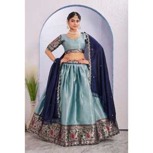 Lehenga choli ผ้า dupatta ผ้าไหมที่มีขนาดใหญ่ทอชายแดนทำงาน - Product Image 1