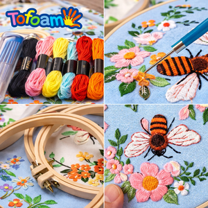 Kit de <span class=keywords><strong>Bordado</strong></span> TOFOAM OEM con Diseño de Flores y Hierba, Instrucciones <span class=keywords><strong>Paso</strong></span> <span class=keywords><strong>a</strong></span> <span class=keywords><strong>Paso</strong></span> para Principiantes en Punto de Cruz, Tela para Bordar - Product Image 3