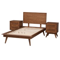 Ensemble de chambre à coucher 3/4/5 pièces en châtaignier, en bois fini brun noyer et rotin, tailles de lit multiples