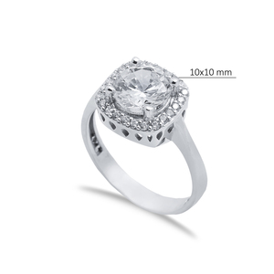 Clear Zircon Stone Square Shape Turkish Handcrafted Wholesale Anillo de racimo de plata esterlina 925 para mujeres - Product Image 2