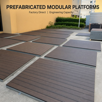 Plateforme de terrasse modulaire en WPC à grain de bois préfabriqué avec base en acier réglable, étanche, pour extérieur, idéale pour villas de glamping