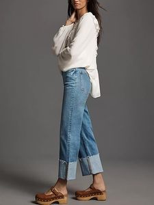 Pantalones vaqueros rasgados elásticos de cintura media de Color sólido a la moda para mujer de talla grande, Vaqueros ajustados informales de verano con decoración de botones - Product Image 4