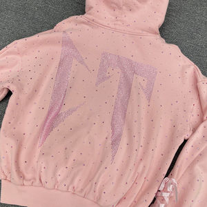 Logo personnalisé Fabrication de vêtements Personnalisé Luxe Bling Bling Strass Survêtement Surdimensionné Style ample Sweat à capuche avec fermeture éclair Hommes - Product Image 2