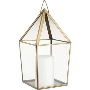 Lanterne suspendue décorative moderne dorée faite à la main pour l'intérieur/l'extérieur, Noël, Thanksgiving, Ramadan, porte-bougie en métal - Product Image 1