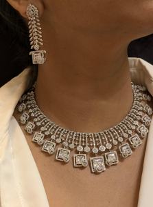 Conjunto de diamantes americanos de primera calidad para mujer, collar de circonia cúbica de aspecto pesado en pulido de platino para bodas y fiestas - Product Image 3