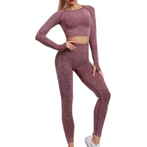 Workout Clothes for Women 7 Colors Seamless Yoga Set Sportswear Gym Suit Long Sleeve <b>Crop</b> Top High Waist Sport <b>Leggings</b> Academic - Product Image 6