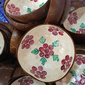 High Quality Hand-Painted Flower <b>Coconut</b> Shell Bowl <b>Cup</b> Set Factory Direct Wholesale Competitive Price Handmade Food Industry - Product Image 1