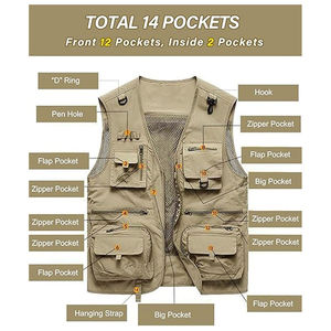 Chaleco de carga transpirable informal para hombre, ligero, cuello en V, utilidad para exteriores con múltiples bolsillos funcionales para viajes, senderismo - Product Image 4