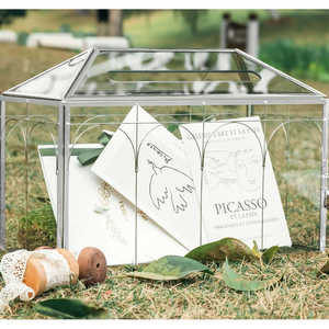 Silver Large Geometric Glass <b>Card</b> <b>Box</b> <b>for</b> <b>Wedding</b> Reception Elegant Paper & Media Display - Product Image 1