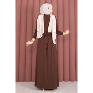 Mono marrón de cuello bajo con cintura con cinturón y falda en línea A - Product Image 6