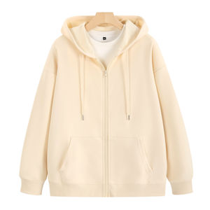 Venta al por mayor de alta calidad Drop Shoulder Twill Forro de manga larga de algodón pesado Zip up Hoodies con bolsillos para los hombres - Product Image 3