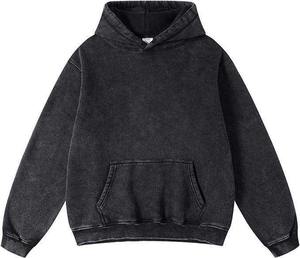 Sudadera con capucha de gran tamaño con hombros caídos para hombre, sudadera térmica de algodón 100% de alta calidad, patrón sólido, lavado con ácido, Invierno - Product Image 6