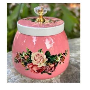 กระปุกเก็บของในครัว ฝาปิดดีไซน์คริสตัล ผิวเคลือบอีนาเมล ภาชนะโลหะสำหรับใส่ชา กาแฟ และน้ำตาล - Product Image 1