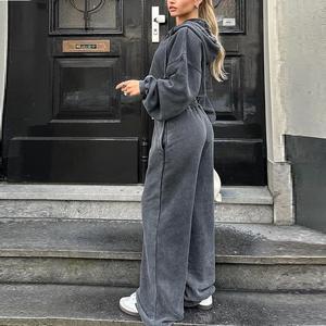 Ensemble de jogging décontracté pour femme avec logo personnalisé, sweat à capuche 100% coton, 2 pièces, shorts de sport pour l'automne et l'hiver, adulte - Product Image 6