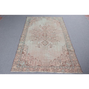 5.3x8.5 ft Large Vintage Rug, Turkish Rug, <b>Brown</b> Blue Southwestern <b>Wool</b> Rug - Product Image 1