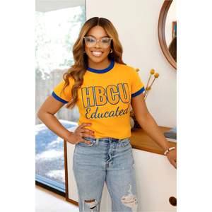 HBCU Mujeres SGRho Azul Oro Chenille Tee Educado Carta Bordado Premium Estilo universitario Camiseta Streetwear Ropa de moda - Product Image 1