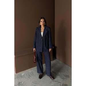 Navy Striped <b>Jacket</b> And Trousers Suit - Navy - Product Image 3