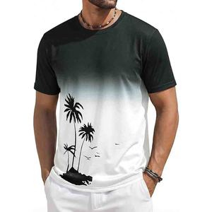 Camisetas de manga corta para hombre, camisetas casuales con estampado gráfico degradado, cuello redondo, camisas y pantalones hawaianos vintage para verano y playa - Product Image 3
