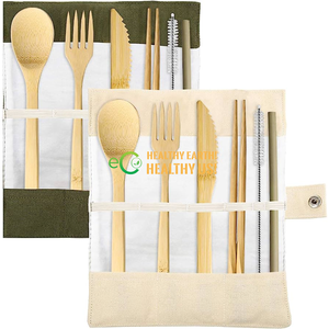 Juego de cubiertos de bambú reutilizables, conjunto de cubertería de fibra de bambú con logotipo de diseño personalizado y tamaño hecho en Vietnam - Product Image 1