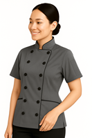 Chaqueta de Chef de Manga Corta para Mujer, Corte Entallado, Polialgodón, OEM, Uniforme Culinario Profesional, Colores Personalizados, para Restaurante y Bar