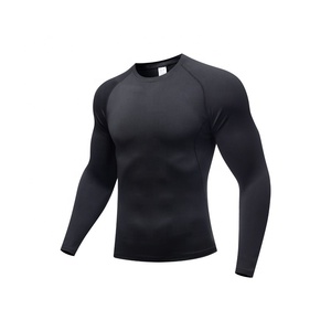 Haute élastique hommes séchage rapide vêtements de sport basket-ball Fitness course entraînement plaine à manches longues Sport Compression T-shirt pour hommes - Product Image 4