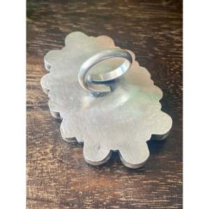 Navajo Handmade White Buffalo Turquoise & Sterling <b>Silver</b> Cluster <b>Ring</b> Adjustable Size 7.25 <b>Boho</b> Style - Product Image 5