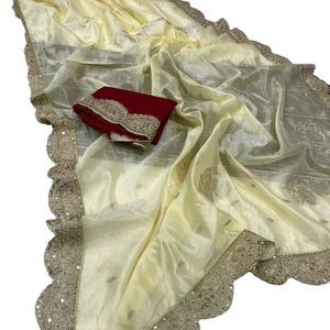 Look uni et chic léger Multi séquence coupe bordure travail été confort dames fête et fonction porter saree indien - Product Image 1