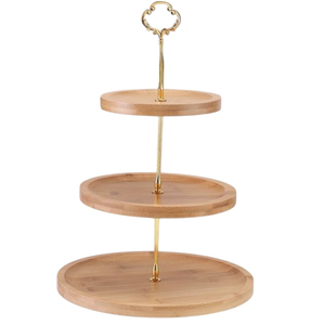 2-Tier Acacia <b>Wood</b> Cake <b>Stand</b> with Elegant Gold Tone Leaves Design High Quality Serving <b>Stand</b> for <b>Cupcakes</b> Desserts Sweets - Product Image 4