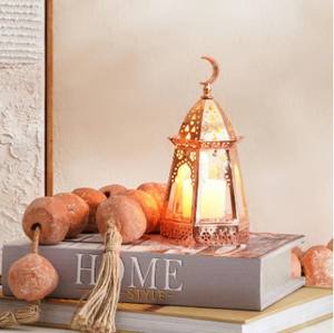 Copper Finish Metal <b>Moroccan</b> Candle <b>Lantern</b> with Crescent Top Intricate Cutwork Warm Glow Elegant Festive Home Decor Gift - Product Image 3