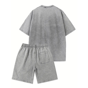 Latest Fashion High Quality Acid Washed Shorts Set Custom logo Printing <b>Summer</b> Shorts <b>Shirt</b> New Fashionable 2 Piece Sets <b>For</b> <b>Men</b> - Product Image 2