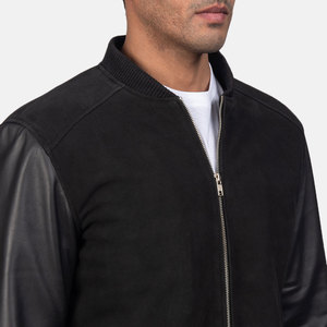Chaqueta Bomber de Cuero Negra para Hombre, Cuello Alto, Cierre de Cremallera, Estilo Motociclista, Corte Regular, Color Sólido, para Otoño - Product Image 6