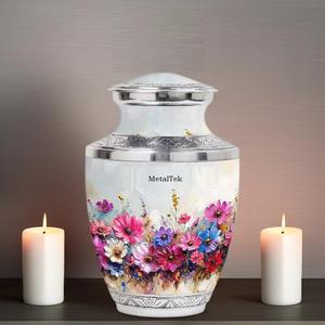 Urne funéraire de style adulte décorative avec des fleurs colorées, prix de gros, urne de crémation pour le stockage des cendres crémées, urne pour cendres humaines - Product Image 6