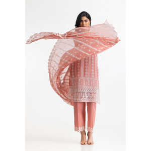 Traje de Verano de 3 Piezas Bordado en Color Durazno para Mujer - Product Image 1