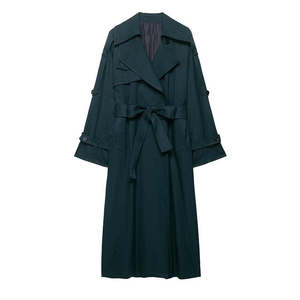 Ropa de mujer de otoño 2025 nueva moda abrigo largo suelto cinturón Retro decorado abrigo cortavientos de manga larga para mujer - Product Image 1