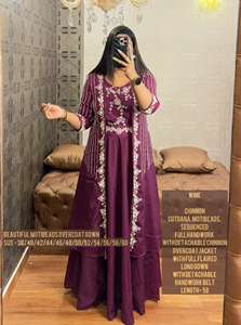 Tallas grandes indio étnico Chinnon largo Kurti Palazzo Dupatta traje mujer boda Festival Pooja trabajo hecho a mano vestido de novia tradicional - Product Image 4