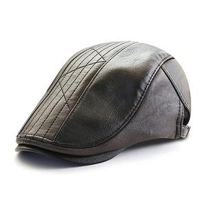 Bérets classiques chapeau en cuir véritable peintre casquettes hommes béret britannique mode bureau bonnets automne hiver Cabbie chapeaux boucle Gorras - Product Image 3
