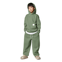 Survêtement vert à capuche pour garçons, en coton, décontracté, couleur unie, manches longues, coupe ample, pour l'automne, avec poches latérales