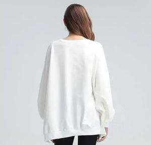 Sudadera unisex de peso pesado de gran tamaño con corte largo y logotipo personalizado, sudadera informal con capucha de chándal en blanco para mujer - Product Image 4