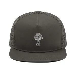 Dark Gray Mushroom Snapback Hat Custom Embroidery Logo Mesh Back Snapback Hat 5 Panel Cap High Profile Plastic Snap Closure