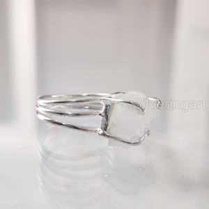Raw Stone Jewelry Women's Ring Natural Rainbow Moonstone Gemstone June Birthstone 3 Plain Band Jewelry 925 Sterling Silver Ring - Product Image 4