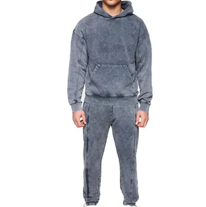 Sweat-shirt à logo personnalisé pour hommes Sweat à capuche et pantalon de survêtement à impression bouffante Jogger lourd Ensemble de sweat-shirt à capuche délavé à l'acide personnalisé - Product Image 1
