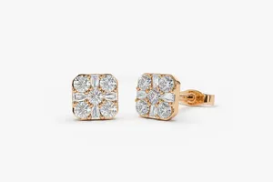 Haute qualité dernières 2023 Style américain et européen solide 14k18k or baguette naturelle et diamant rond boucles d'oreilles uniques - Product Image 3
