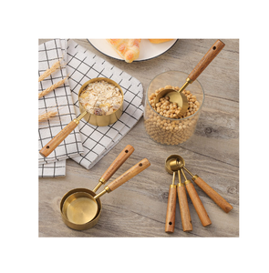 Brass and Wood <b>Measuring</b> Cups and <b>Spoons</b> Coffee Bean Includes Tablespoon Latest Wood Handle Wholesale Supplier - Product Image 3