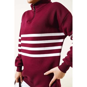 เสื้อสเวตเตอร์สามด้ายพิมพ์ลายทางมีฮู้ดขนสัตว์เบอร์กันดีเสื้อโค้ทสำหรับฤดูหนาวแบบปักลาย - Product Image 4