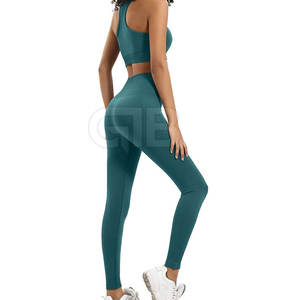 Nuevo estilo de mujer Casual entrenamiento gimnasio Fitness ropa transpirable patrón sólido conjunto de Yoga de gran tamaño con cierre de cintura elástica - Product Image 3